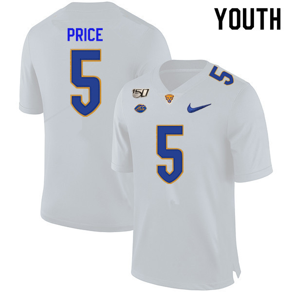 2019 Youth #5 Ejuan Price Pitt Panthers College Football Jerseys Sale-White